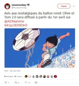 Avis aux nostalgiques du ballon rond Olive et Tom 2.0 sera diffusé à partir du 1er avril sur ADNanime