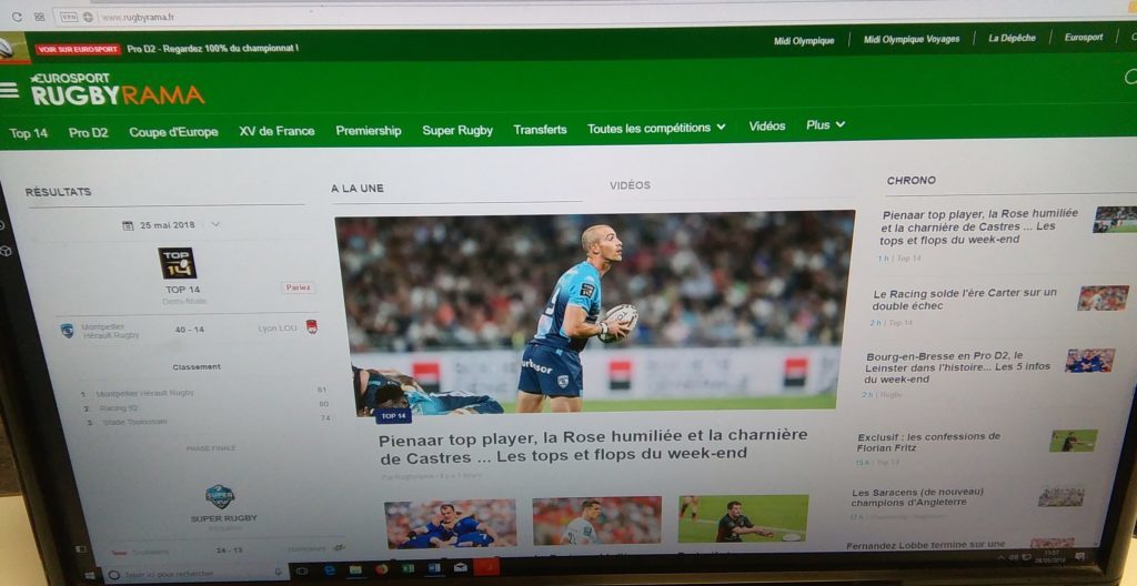 Homepage du site d'actualité sportive Rugbyrama du groupe La Dépêche.