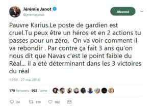 Tweet de Jérémie Janot sur Karius