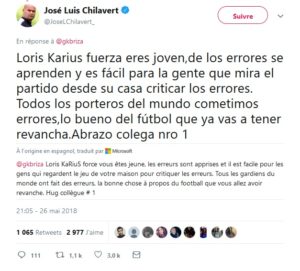 Tweet de José Luis Chilavert sur Karius