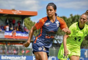 Valérie Gauvin sous le maillot Montpelliérain contre Lille lors de la saison 2018-2019. Crédit : Hugo Abadie.